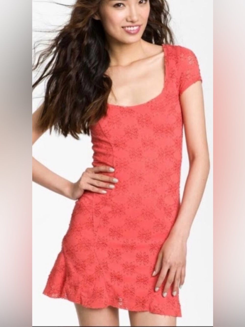Free People Fiery Sunset Mini Slip Dress Croquet Girl Babydoll Flare Hem MED